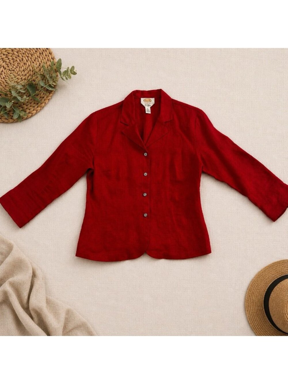 Talbots 100% Irish Linen Red Blazer Womens Size 4 Flowy Classic Red Preppy Work
